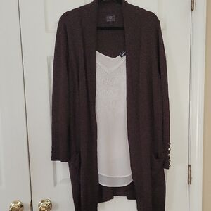 Torrid Top + Dark Brown Cardigan Sweater